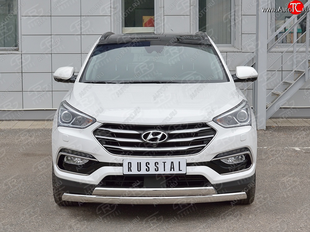 16 849 р. Защита переднего бампера (2 трубыØ75х42 мм, нержавейка, Premium) Russtal Hyundai Santa Fe DM рестайлинг (2015-2019)  с доставкой в г. Майкоп