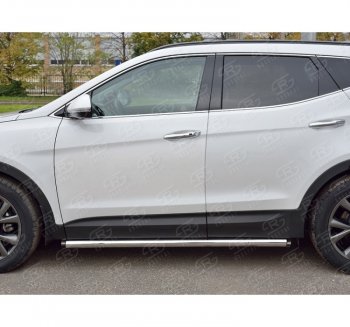 Защита порогов из круглой трубы диаметром 63 мм PREMIUM SLITKOFF v2 Hyundai Santa Fe  DM (2015-2019) рестайлинг
