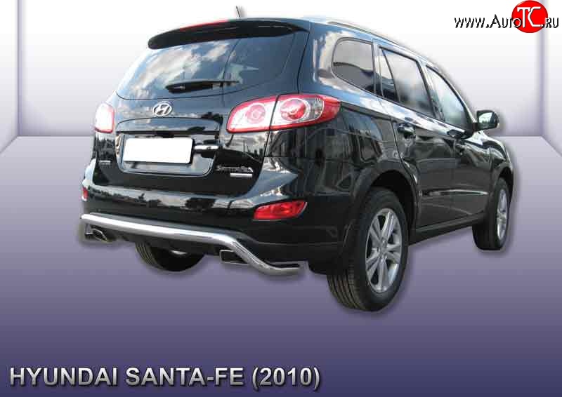 12 949 р. Фигурная защита заднего бампера диаметром 57 мм Slitkoff Hyundai Santa Fe CM рестайлинг (2009-2012) (Нержавейка, Полированная)  с доставкой в г. Майкоп
