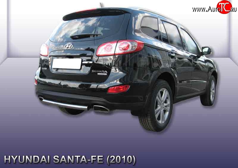 6 899 р. Защита заднего бампера из короткой трубы диаметром 57 мм Slitkoff Hyundai Santa Fe CM рестайлинг (2009-2012) (Нержавейка, Полированная)  с доставкой в г. Майкоп