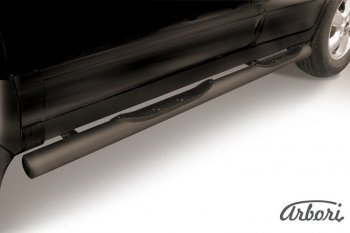 Защита штатных порогов Arbori (с проступью, черная, d76 mm). Hyundai Santa Fe SM (2000-2012)