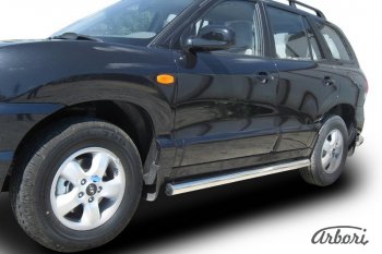 Защита штатных порогов Arbori (нержавейка, d76 mm). Hyundai Santa Fe SM (2000-2012)