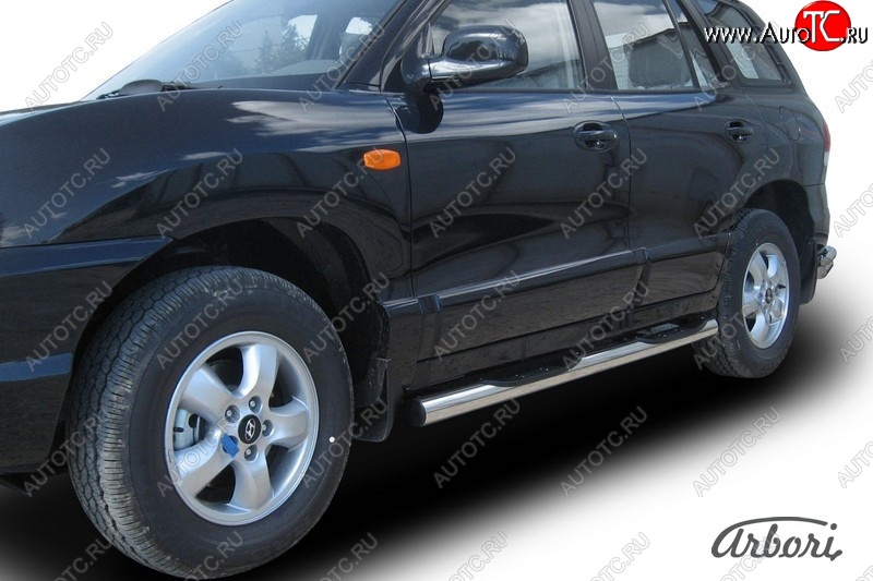 14 579 р. Защита штатных порогов Arbori (с проступью, нержавейка, d76 mm). Hyundai Santa Fe SM (2000-2012)  с доставкой в г. Майкоп