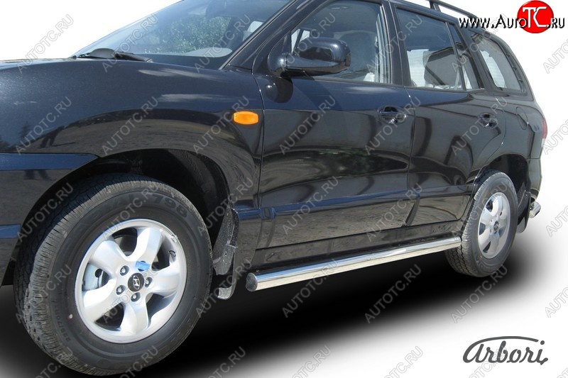 12 509 р. Защита штатных порогов Arbori (нержавейка, d76 mm). Hyundai Santa Fe SM (2000-2012)  с доставкой в г. Майкоп