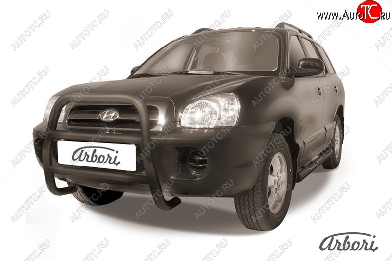 13 769 р. Защита переднего бампера Arbori (высокая, черная, 1 труба d57 mm). Hyundai Santa Fe SM (2000-2012)  с доставкой в г. Майкоп
