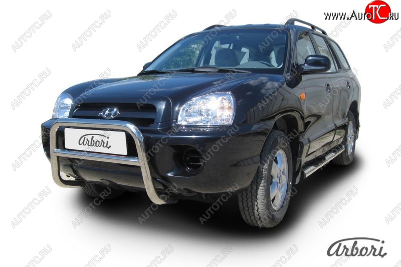 23 939 р. Защита переднего бампера Arbori (низкая, нержавейка, 1 труба d57 mm). Hyundai Santa Fe SM (2000-2012)  с доставкой в г. Майкоп
