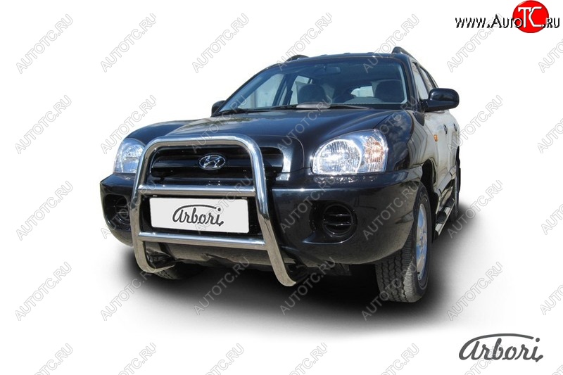 25 739 р. Защита переднего бампера Arbori (высокая, нержавейка, 1 труба d57 mm). Hyundai Santa Fe SM (2000-2012)  с доставкой в г. Майкоп