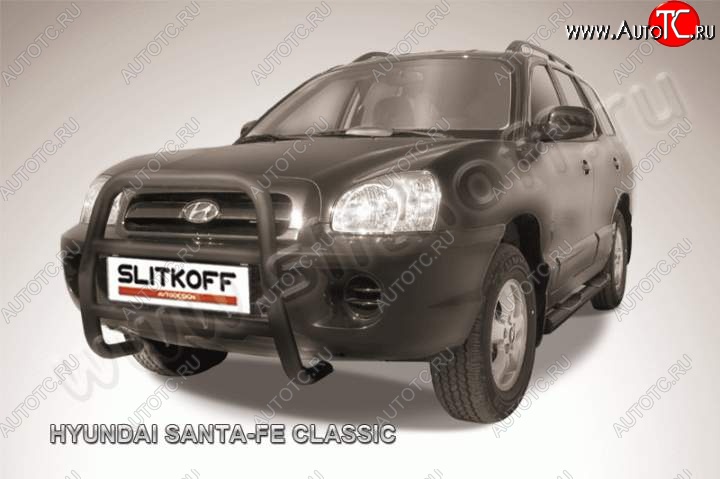 18 449 р. Кенгурятник d57 Slitkoff (высокий) Hyundai Santa Fe SM (2000-2012) (Цвет: серебристый)  с доставкой в г. Майкоп