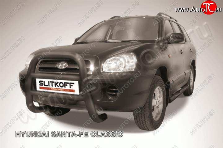 27 449 р. Кенгурятник d76 Slitkoff (высокий) Hyundai Santa Fe SM (2000-2012) (Цвет: серебристый)  с доставкой в г. Майкоп