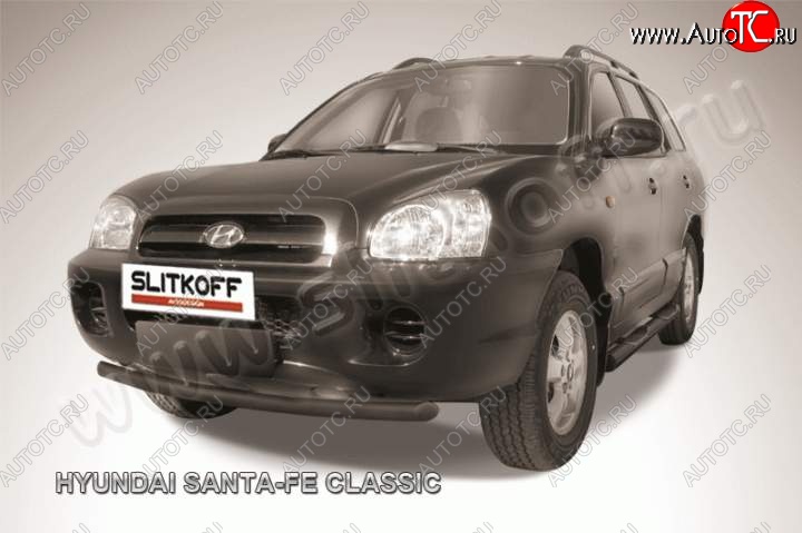 7 599 р. Защита переднего из бампера из трубы d57 Slitkoff (дуга)  Hyundai Santa Fe  SM (2000-2012) (Цвет: серебристый)  с доставкой в г. Майкоп