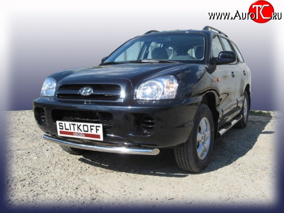 10 899 р. Одинарная защита переднего бампера из трубы диаметром 57 мм Slitkoff Hyundai Santa Fe SM (2000-2012) (Нержавейка, Полированная)  с доставкой в г. Майкоп