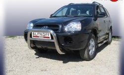 Усиленная низкая защита переднего бампера из трубы диаметром 76 мм Slitkoff Hyundai Santa Fe  SM (2000-2012)