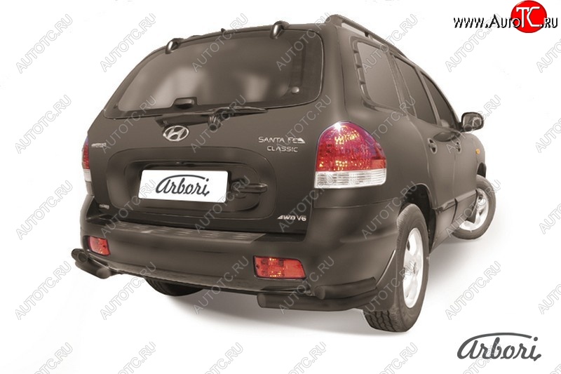 5 399 р. Защита заднего бампера Arbori (уголки, черная, 2 трубы d57 и 42 mm). Hyundai Santa Fe SM (2000-2012)  с доставкой в г. Майкоп
