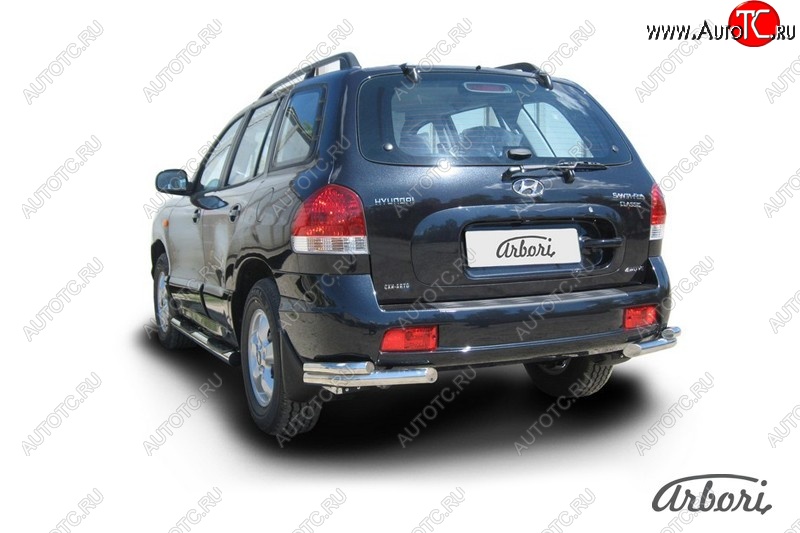 9 899 р. Защита заднего бампера Arbori (уголки, черная, 2 трубы d57 и 42 mm). Hyundai Santa Fe SM (2000-2012)  с доставкой в г. Майкоп