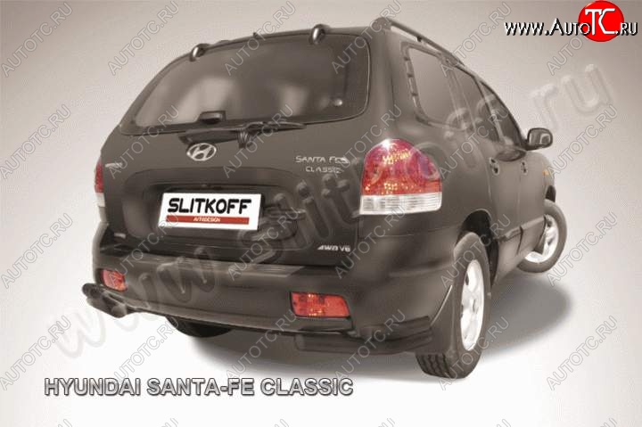 6 899 р. Защита заднего бампера из уголков d57+d42 Slitkoff (двойные)  Hyundai Santa Fe  SM (2000-2012) (Цвет: серебристый)  с доставкой в г. Майкоп