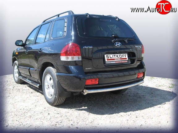 6 499 р. Одинарная защита заднего бампера из трубы диаметром 57 мм Slitkoff Hyundai Santa Fe SM (2000-2012) (Нержавейка, Полированная)  с доставкой в г. Майкоп