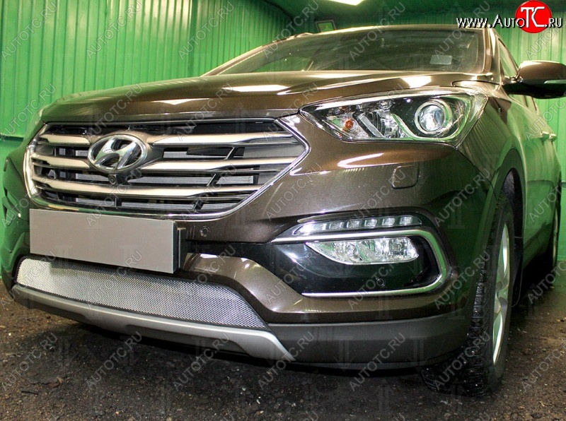 1 539 р. Защитная сетка на бампер (рестайлинг) Russtal (хром) Hyundai Santa Fe DM дорестайлинг (2012-2016)  с доставкой в г. Майкоп