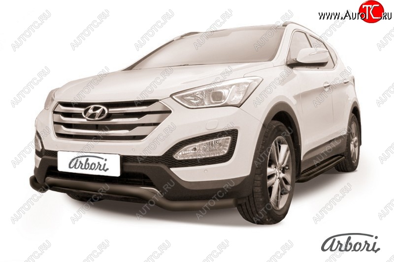 8 099 р. Защита переднего бампера Arbori (волна, черная, 1 труба d57 mm). Hyundai Santa Fe DM дорестайлинг (2012-2016)  с доставкой в г. Майкоп