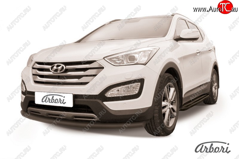 6 389 р. Защита переднего бампера Arbori (черная, 1 труба d57 mm). Hyundai Santa Fe DM дорестайлинг (2012-2016)  с доставкой в г. Майкоп