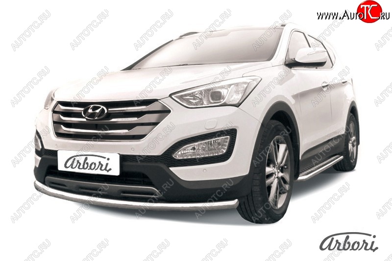 12 149 р. Защита переднего бампера Arbori (нержавейка, 1 труба d57 mm). Hyundai Santa Fe DM дорестайлинг (2012-2016)  с доставкой в г. Майкоп