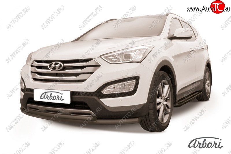 6 929 р. Защита переднего бампера Arbori (черная, 2 трубы d57 и 42 mm) Hyundai Santa Fe DM дорестайлинг (2012-2016)  с доставкой в г. Майкоп