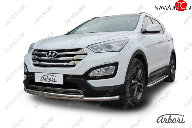 13 229 р. Защита переднего бампера Arbori (нержавейка, 2 трубы d57 и 42 mm) Hyundai Santa Fe DM дорестайлинг (2012-2016)  с доставкой в г. Майкоп