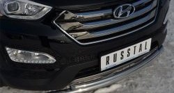 17 999 р. Защита переднего бампера (2 трубыØ63 и 42 мм, нержавейка) SLITKOFF  Hyundai Santa Fe  DM (2012-2016) дорестайлинг  с доставкой в г. Майкоп. Увеличить фотографию 2