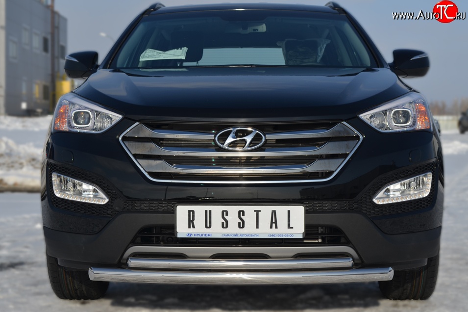 17 999 р. Защита переднего бампера (2 трубыØ63 и 42 мм, нержавейка) SLITKOFF  Hyundai Santa Fe  DM (2012-2016) дорестайлинг  с доставкой в г. Майкоп