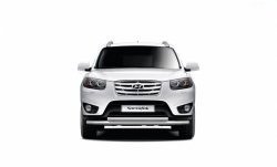 Двойная защита переднего бампера из труб диаметром 63 и 51 мм Petroil Tuning Hyundai Santa Fe DM дорестайлинг (2012-2016) (Нержавеющая полированная сталь)