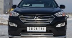 Защита переднего бампера (2 трубыØ63 мм, нержавейка) SLITKOFF Hyundai Santa Fe  DM (2012-2016) дорестайлинг