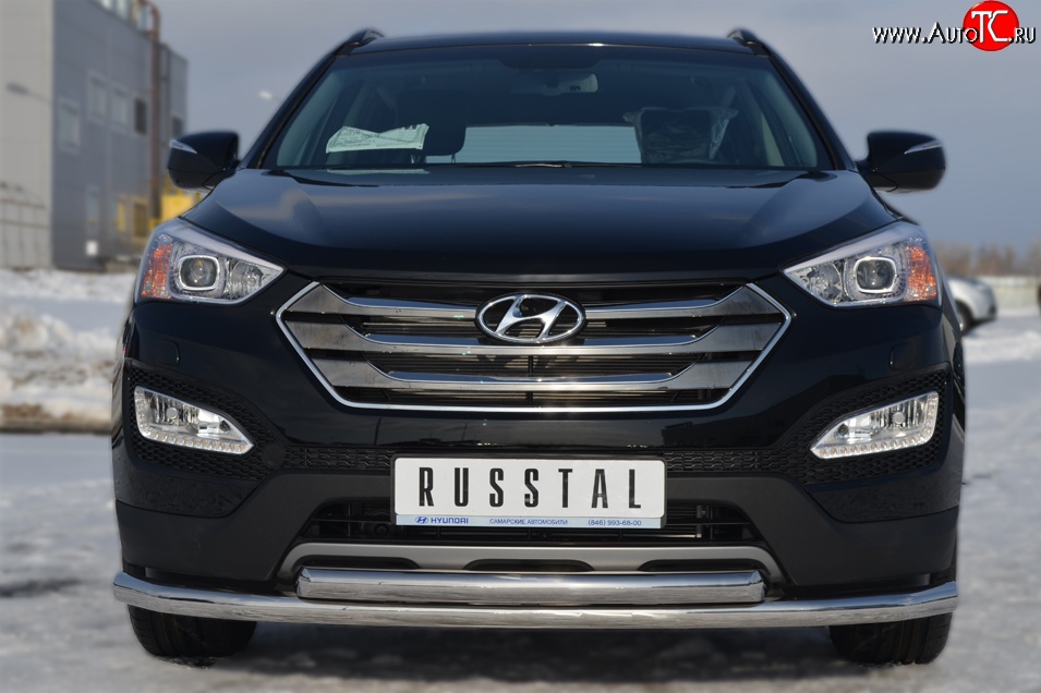18 699 р. Защита переднего бампера (2 трубыØ63 мм, нержавейка) SLITKOFF  Hyundai Santa Fe  DM (2012-2016) дорестайлинг  с доставкой в г. Майкоп