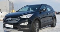 Защита переднего бампера (2 трубыØ75х42 мм, нержавейка) Russtal Hyundai Santa Fe DM дорестайлинг (2012-2016)