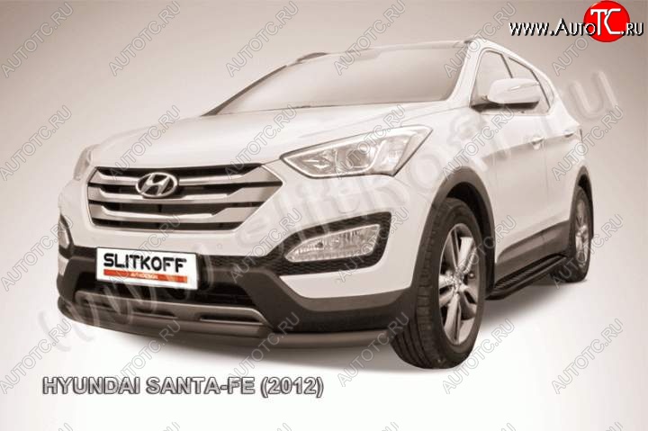 9 399 р. Защита переднего бампера из труб d57+d42 Slitkoff (двойная)  Hyundai Santa Fe  DM (2012-2016) дорестайлинг (Цвет: серебристый)  с доставкой в г. Майкоп