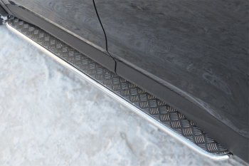 22 999 р. Широкая защита порогов из трубы d42 мм SLITKOFF v2  Hyundai Santa Fe  DM (2012-2016) дорестайлинг  с доставкой в г. Майкоп. Увеличить фотографию 2