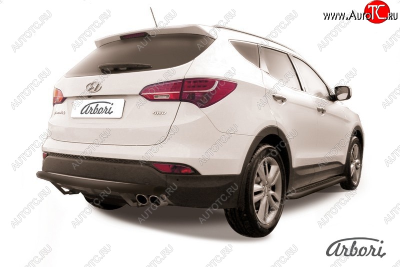 7 199 р. Защита заднего бампера Arbori (черная, 1 труба d57 mm). Hyundai Santa Fe DM дорестайлинг (2012-2016)  с доставкой в г. Майкоп