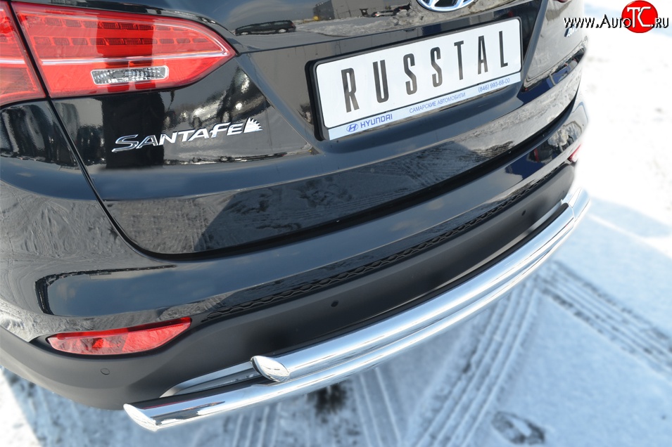 17 399 р. Защита заднего бампера (2 трубы Ø63 мм, нержавейка) SLITKOFF  Hyundai Santa Fe  DM (2012-2016) дорестайлинг  с доставкой в г. Майкоп