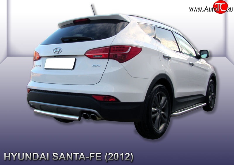 10 699 р. Защита заднего бампера из короткой трубы диаметром 57 мм Slitkoff Hyundai Santa Fe DM дорестайлинг (2012-2016) (Нержавейка, Полированная)  с доставкой в г. Майкоп
