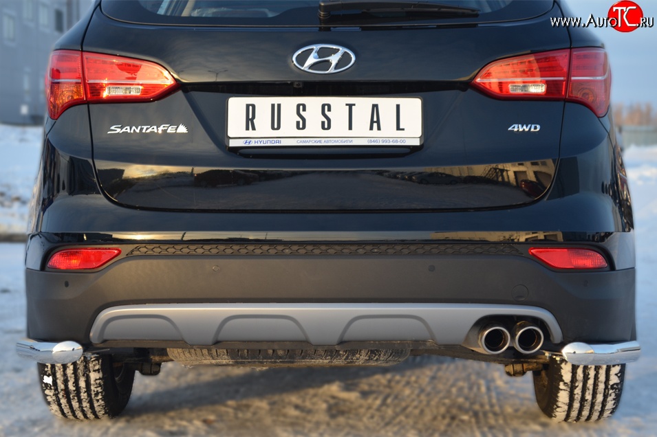 12 999 р. Защита заднего бампера (Ø63 мм уголки, нержавейка) SLITKOFF  Hyundai Santa Fe  DM (2012-2016) дорестайлинг  с доставкой в г. Майкоп