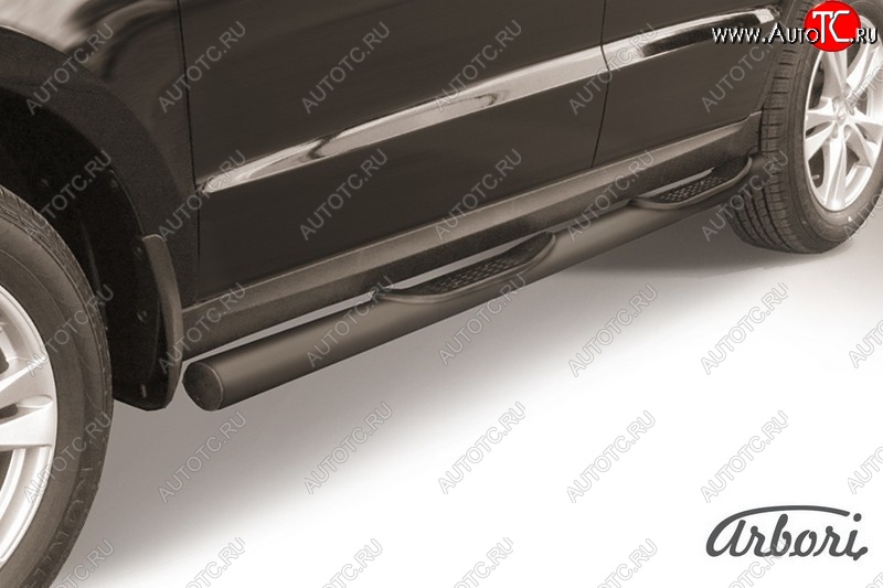 8 369 р. Защита штатных порогов Arbori (с проступью, черная, d76 mm). Hyundai Santa Fe CM рестайлинг (2009-2012)  с доставкой в г. Майкоп