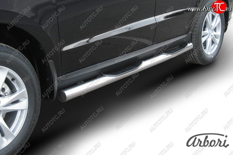 15 749 р. Защита штатных порогов Arbori (с проступью, нержавейка, d76 mm). Hyundai Santa Fe CM рестайлинг (2009-2012)  с доставкой в г. Майкоп