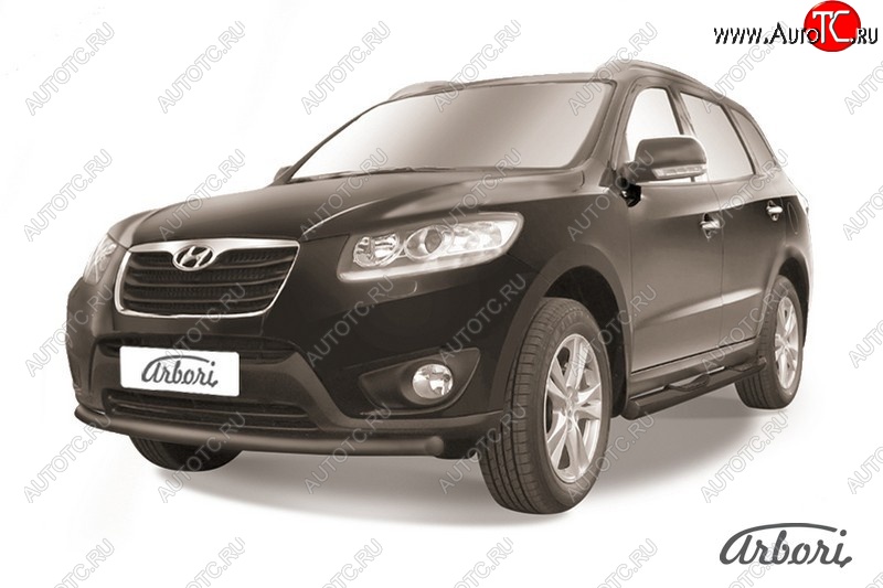 6 389 р. Защита переднего бампера Arbori (черная, 1 труба d57 mm). Hyundai Santa Fe CM рестайлинг (2009-2012)  с доставкой в г. Майкоп