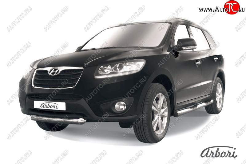 8 189 р. Защита переднего бампера Arbori (короткая, нержавейка, 1 труба d57 mm). Hyundai Santa Fe CM рестайлинг (2009-2012)  с доставкой в г. Майкоп