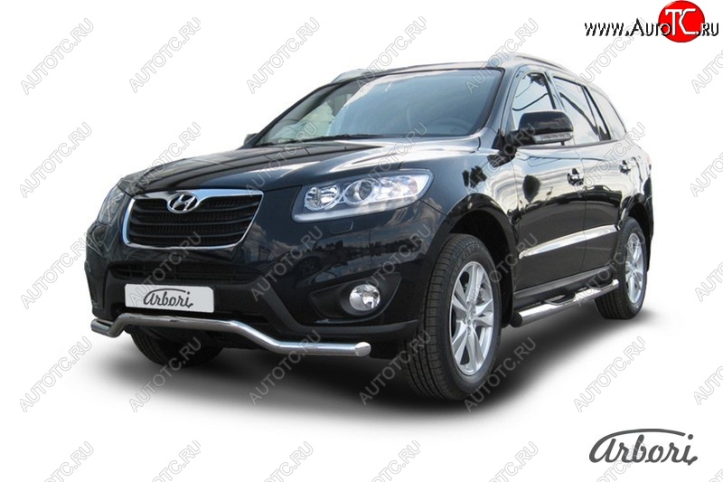13 229 р. Защита переднего бампера Arbori (волна, нержавейка, 1 труба d57 mm). Hyundai Santa Fe CM рестайлинг (2009-2012)  с доставкой в г. Майкоп