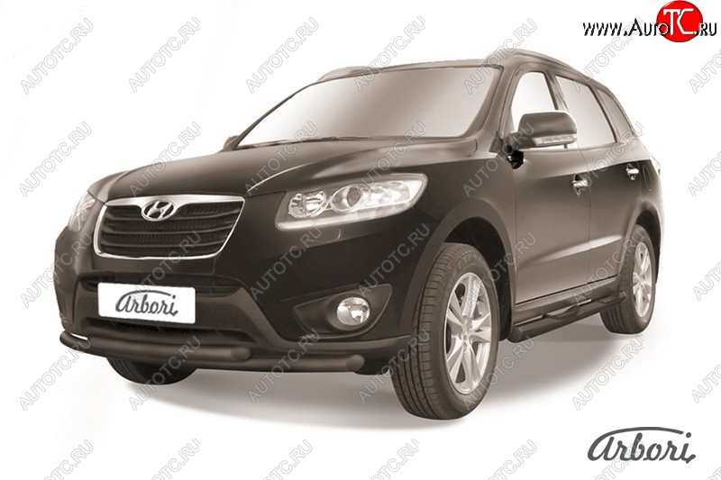 6 929 р. Защита переднего бампера Arbori (черная, 2 трубы d57 и 57 mm) Hyundai Santa Fe CM рестайлинг (2009-2012)  с доставкой в г. Майкоп