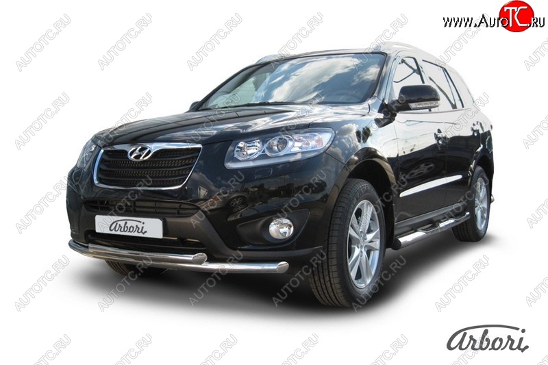 13 229 р. Защита переднего бампера Arbori (нержавейка, 2 трубы d57 и 57 mm) Hyundai Santa Fe CM рестайлинг (2009-2012)  с доставкой в г. Майкоп