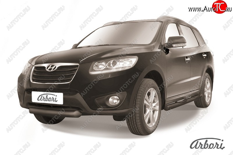 5 399 р. Защита переднего бампера Arbori (короткая, черная, 1 труба d76 mm). Hyundai Santa Fe CM рестайлинг (2009-2012)  с доставкой в г. Майкоп