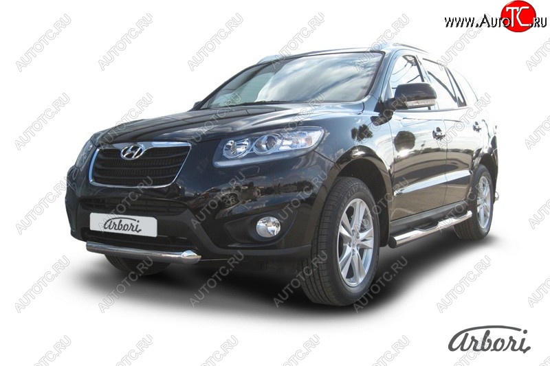 9 809 р. Защита переднего бампера Arbori (короткая, нержавейка, 1 труба d76 mm). Hyundai Santa Fe CM рестайлинг (2009-2012)  с доставкой в г. Майкоп
