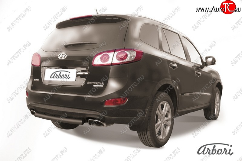 5 399 р. Защита заднего бампера Arbori (черная, 1 труба d57 mm). Hyundai Santa Fe CM рестайлинг (2009-2012)  с доставкой в г. Майкоп