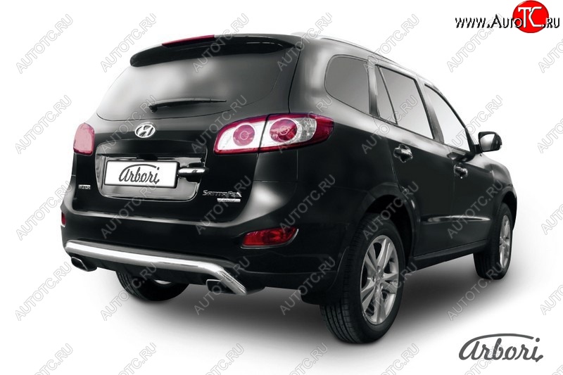 12 779 р. Защита заднего бампера Arbori (скоба, нержавейка, 1 труба d57 mm). Hyundai Santa Fe CM рестайлинг (2009-2012)  с доставкой в г. Майкоп