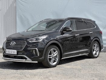 Защита переднего бампера (2 трубыØ42 мм, нержавейка) SLITKOFF Hyundai Grand Santa Fe  1 DM (2016-2018) рестайлинг